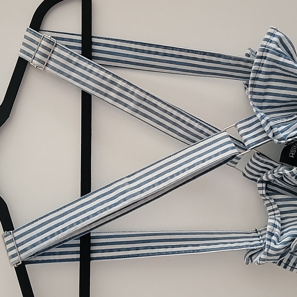 Kittenish Blue and White Striped Overall Shorts - Picture 6 of 6